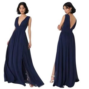 Lulus Hues Navy Blue Maxi Dress New Without the Tags